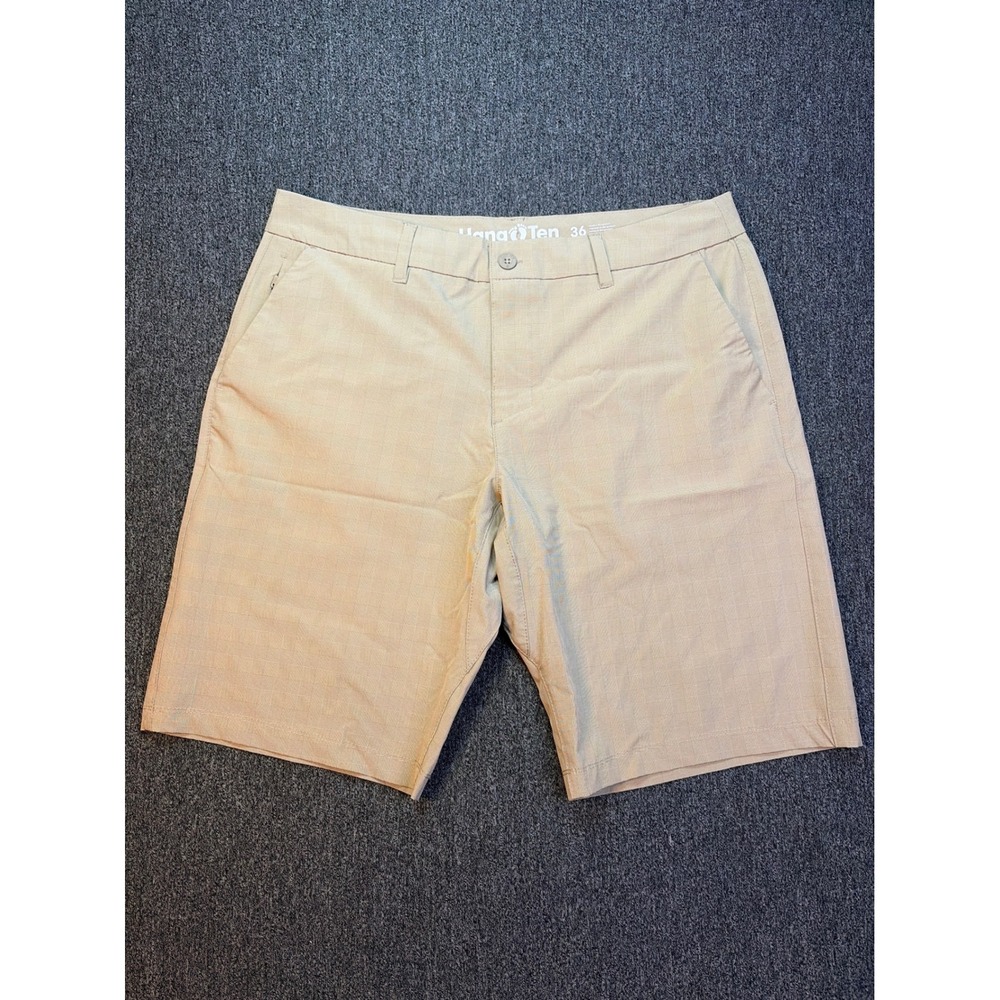 Hang Ten Mens Tan Glen Plaid Hybrid Walk Shorts Size 36 Casual Summer Beach